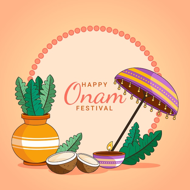 Vettore gratuito sfondo di onam disegnato a mano