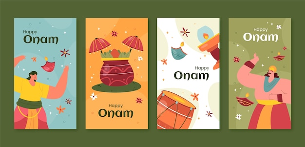 Free vector hand drawn onam instagram stories collection