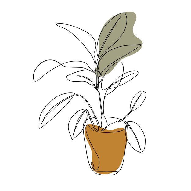 Hand drawn one line art plant illustration