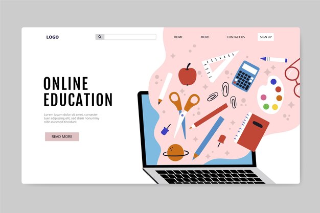 Free vector hand drawn online education landing page