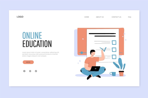 無料ベクター 手描きのオンライン教育のランディングページ