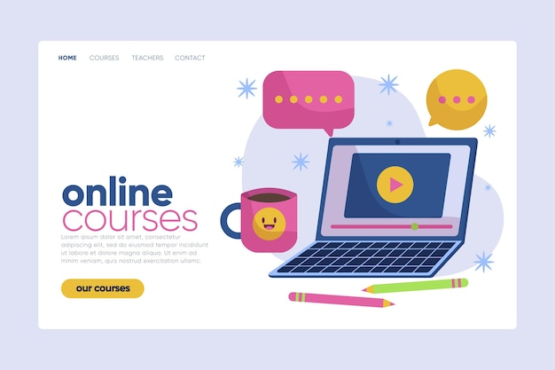 Free vector hand drawn online learning landing page template