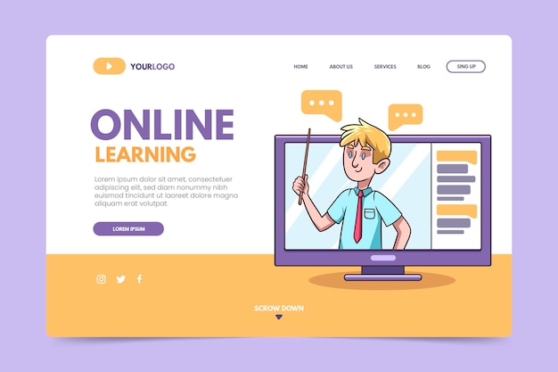 Hand drawn online learning landing page template