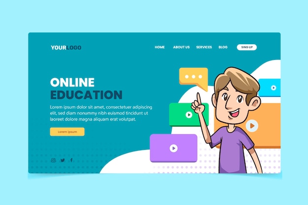 Free vector hand drawn online learning landing page template