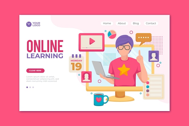 Free vector hand drawn online learning landing page template