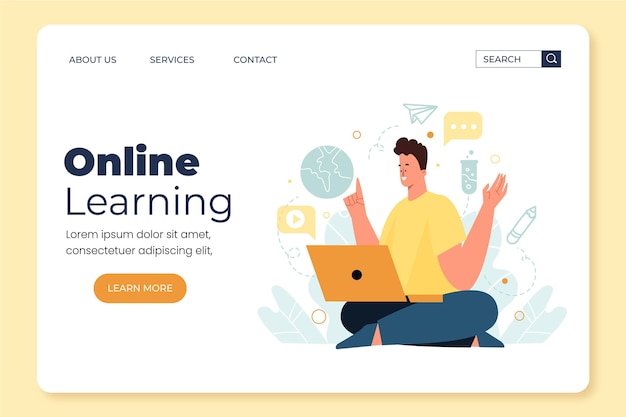 Free vector hand drawn online learning landing page template