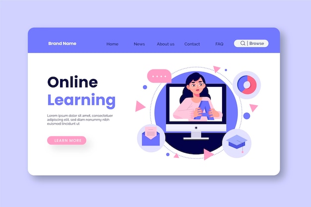 Free vector hand drawn online learning landing page