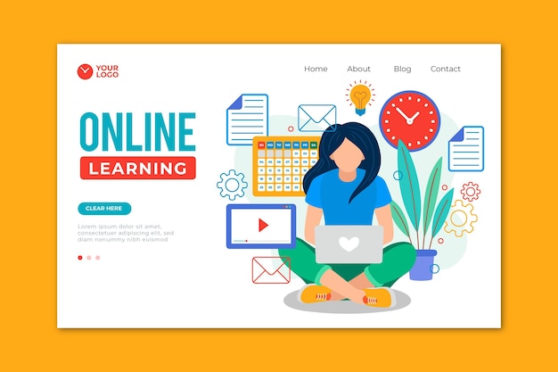 Free vector hand drawn online learning landing page