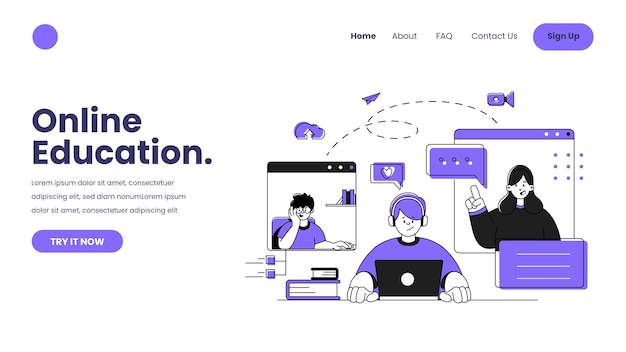 Hand drawn online learning web template