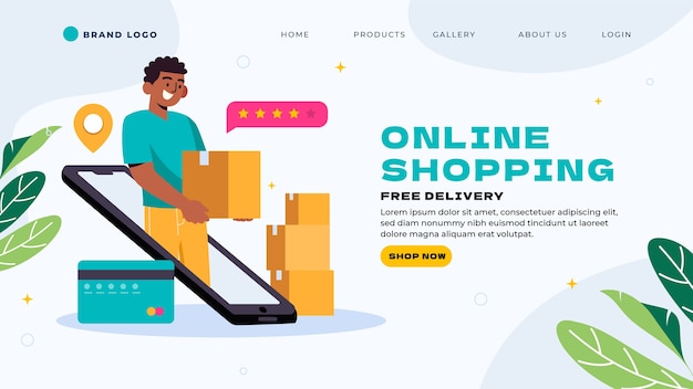 Hand drawn online shopping landing page