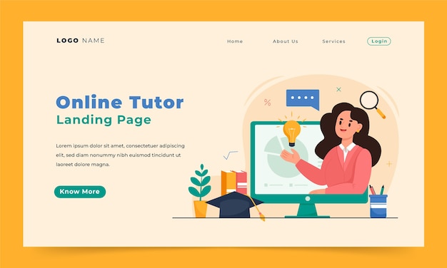 Free vector hand drawn online tutor landing page design