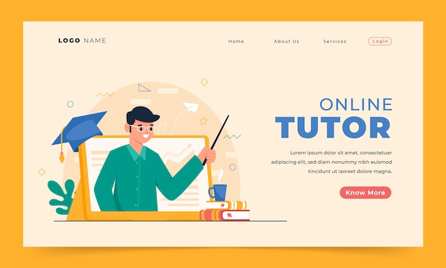 Free vector hand drawn online tutor landing page design