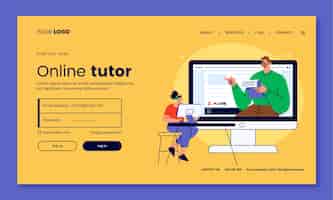 Free vector hand drawn online tutor landing page design