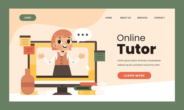 Free vector hand drawn online tutor landing page