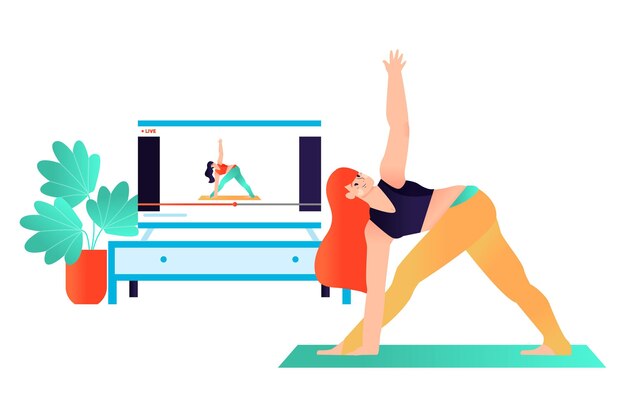 Hand drawn online yoga class concept illustration