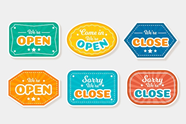 Hand-drawn open and closed sign collection