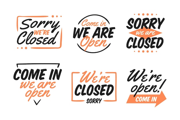 Hand-drawn open and closed sign collection