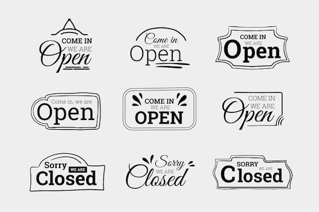 Free vector hand drawn open and closed sign collection