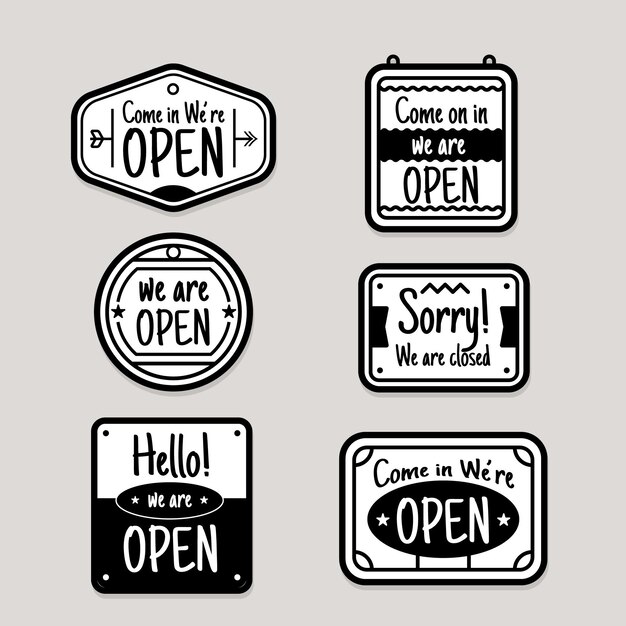 Hand drawn open and closed sign collection