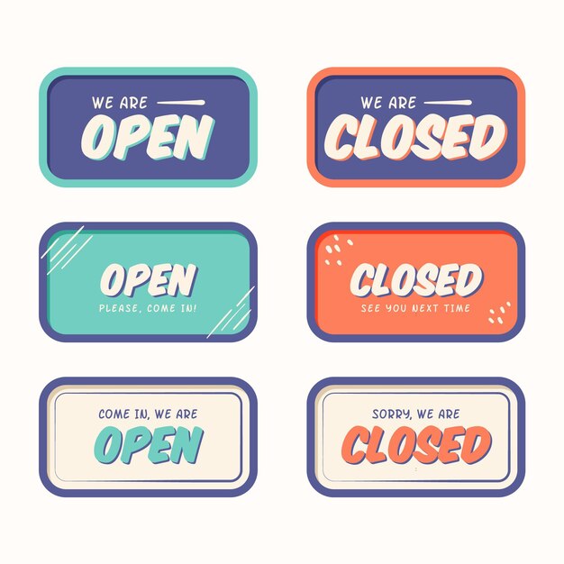 Hand drawn open and closed sign collection