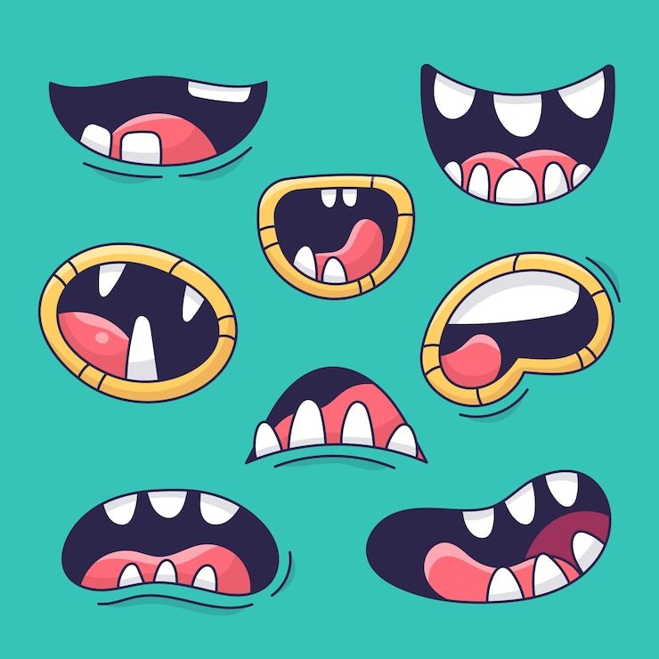 無料Vector 手描きの口を開けて漫画イラスト
