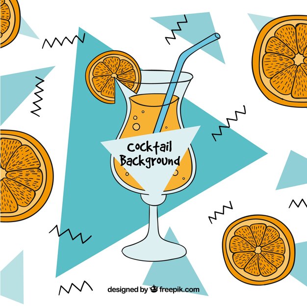 Hand drawn orange cocktail memphis background