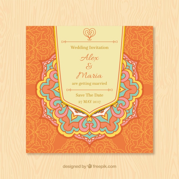 Hand drawn orange mandala card