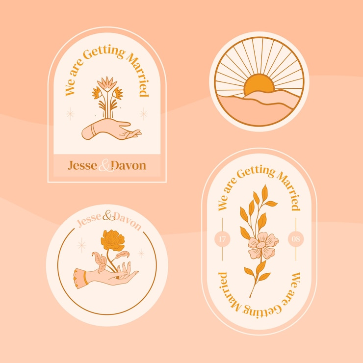 Free Vector hand drawn orange wedding badges