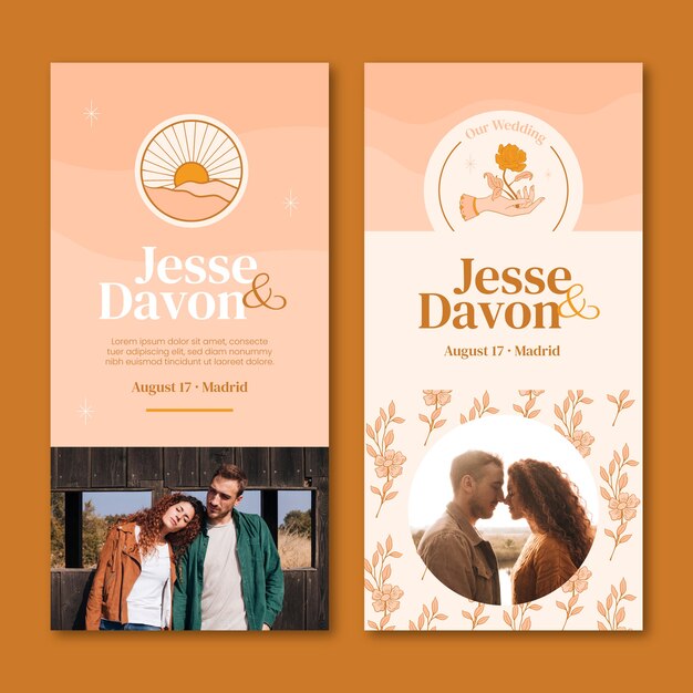Hand drawn orange wedding vertical banners