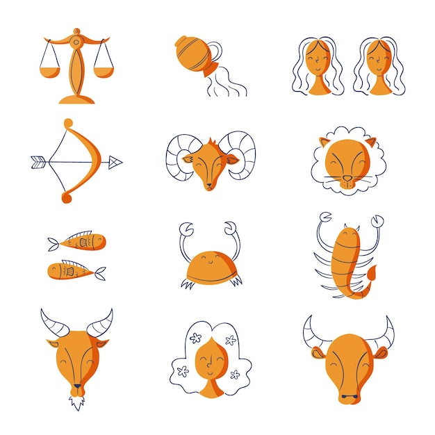 Коллекция рисованной оранжевых знаков зодиака