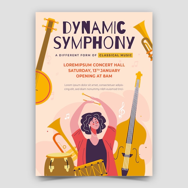Шаблон плаката концерта оркестра, нарисованный вручную