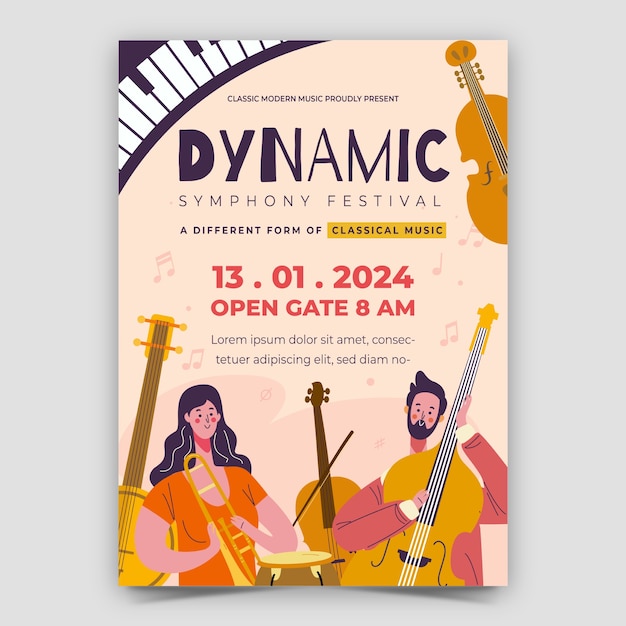 Hand drawn orchestra concert poster template