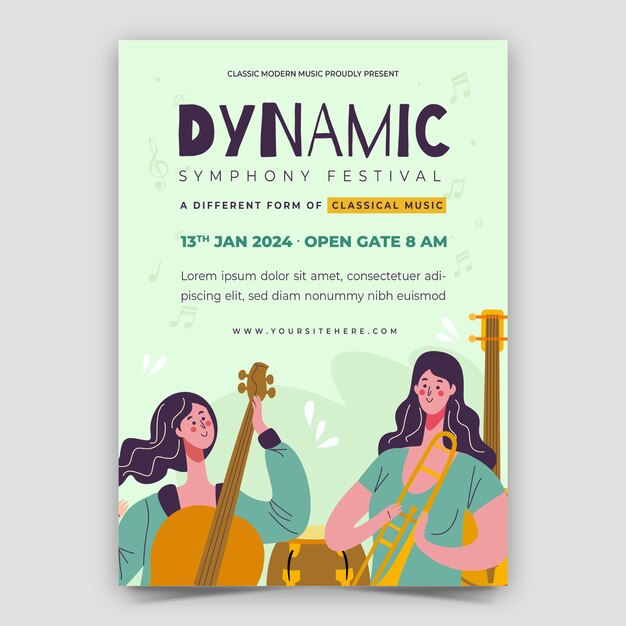Hand drawn orchestra concert poster template