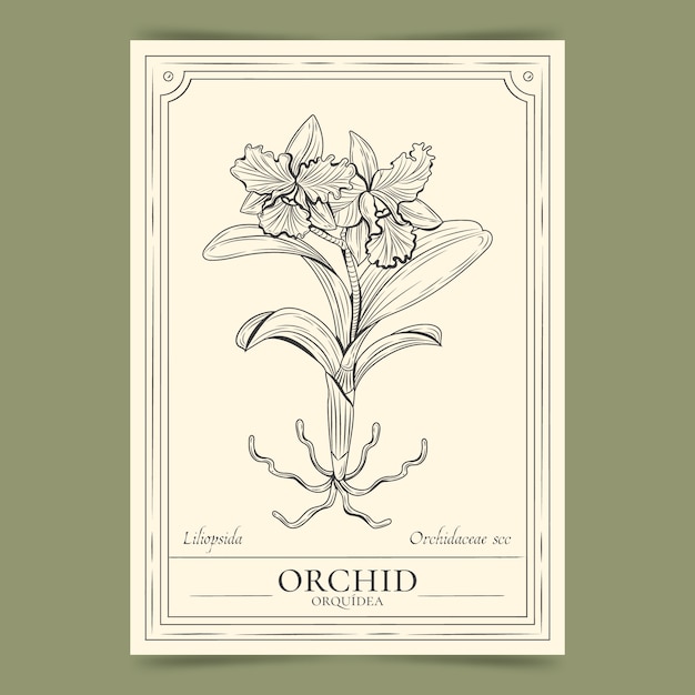 Hand drawn orchid outline illustration