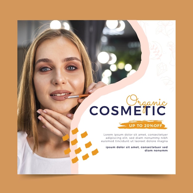 Free vector hand drawn organic cosmetic squared flyer