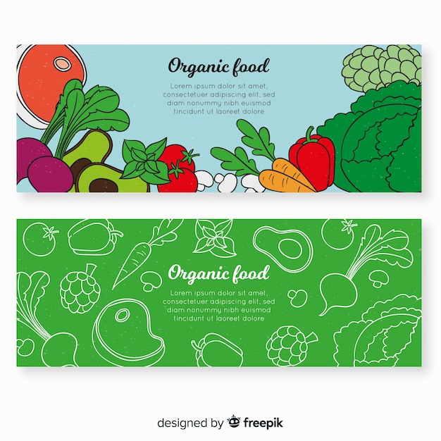 Free vector hand drawn organic food banner