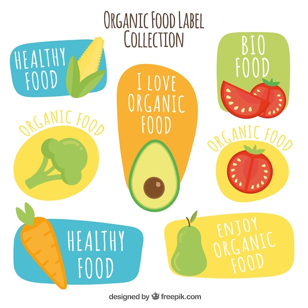 Hand-drawn organic food label collection