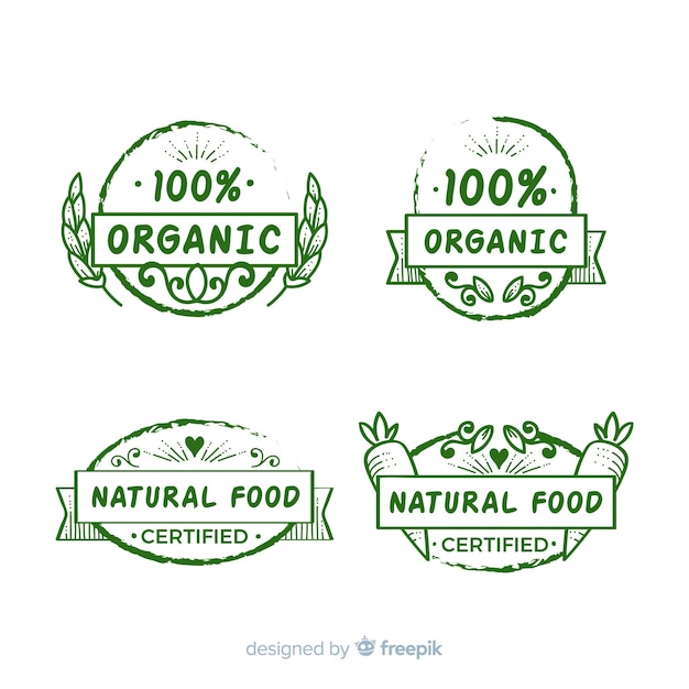 Hand drawn organic food label collection