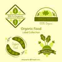 Free vector hand-drawn organic food labels in green tones