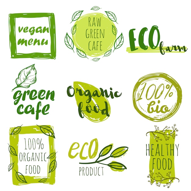 Free vector hand drawn organic food tag set