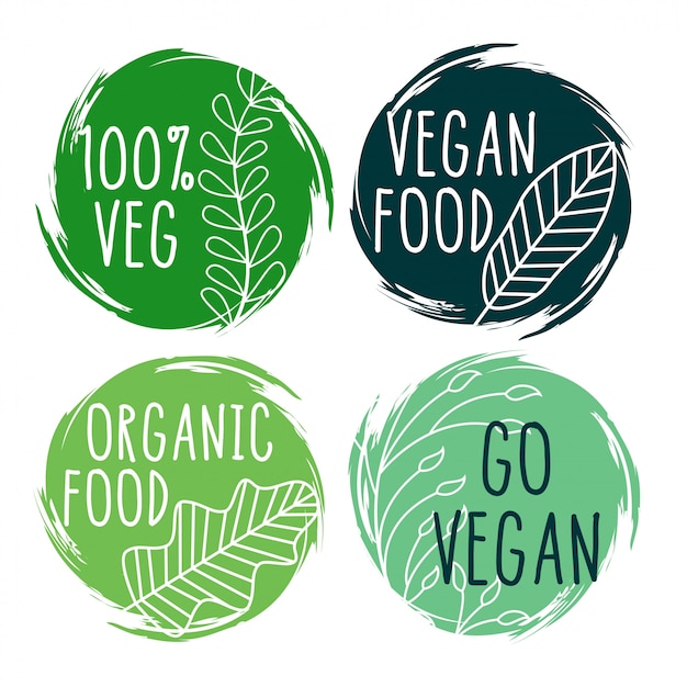Бесплатное векторное изображение Ручной обращается органические веганские пищевые этикетки и символы