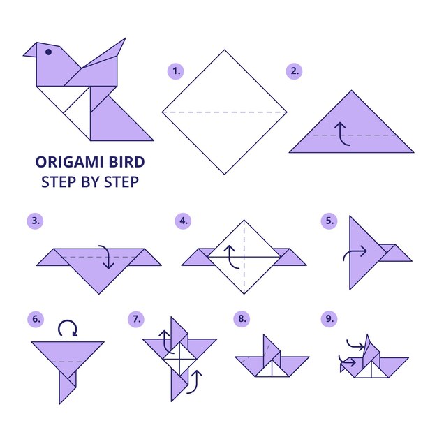 Hand drawn origami instructions illustration