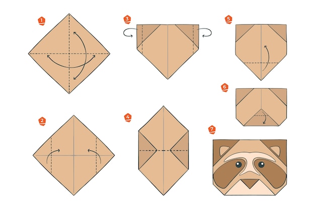 無料ベクター 手描き折り紙説明図