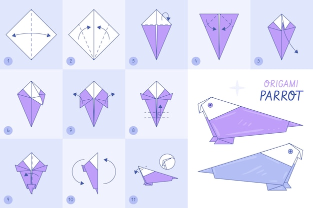 Нарисованная рукой иллюстрация инструкции оригами