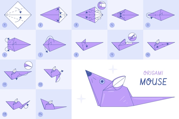 Hand drawn origami instructions illustration