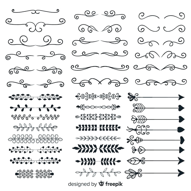 Collezione di divisori ornamento disegnata a mano