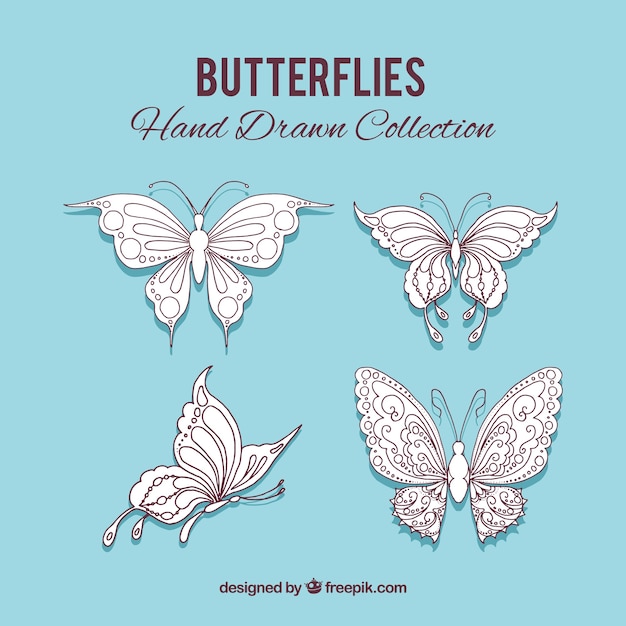 Hand drawn ornamental butterflies