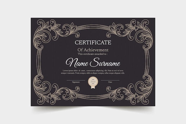 Vettore gratuito modello di certificato ornamentale disegnato a mano