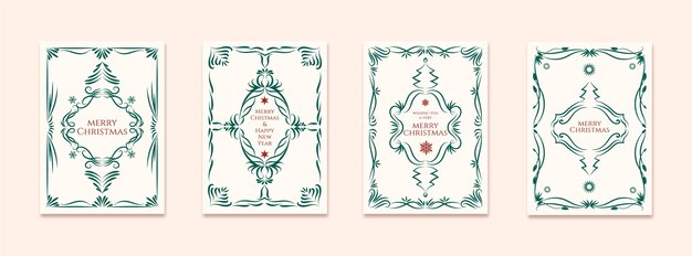 Hand drawn ornamental christmas cards collection