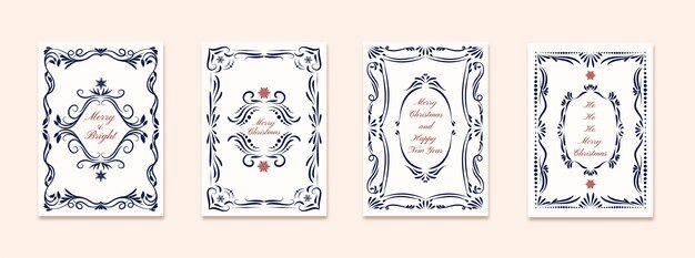 hand drawn ornamental christmas cards collection